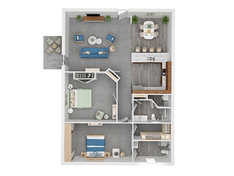 Floor plan for 2 beds, 2 baths, 1280 sqft